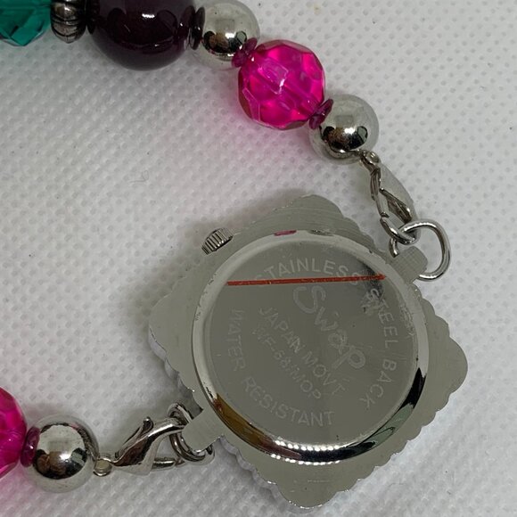 Swap silver tone women watch 28mm mop dial quartz colorful beads size 7”running - Picture 4 of 5